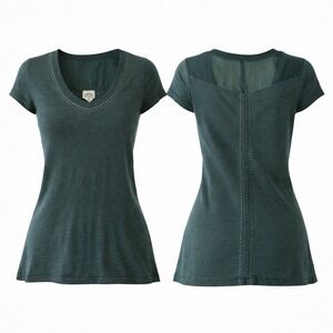 Ariat Womens V-Neck Mesh Back Boot Stitch T-Shirt Olive Green Western Top Small